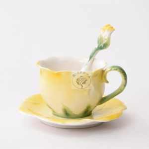 立体花形ティー・コーヒーカップセット カップ＆ソーサー2客セット 陶磁器