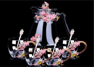 花柄ガラス製 ティーカップ 9点セット食器 コーヒーカップ ティーセット