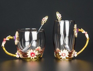 花柄ガラス製 ティーカップ 4点セット食器 コーヒーカップ