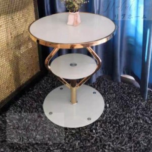 強化ガラスソファサイドシェルフ ．ベッドサイドシェルフ リビング寝室用テーブル 高級コーヒーテーブル 丸型テーブル