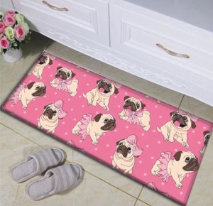 パグタイプ☆ラグマット 玄関マット カーペット お風呂マット 犬柄45x100サイズ ．パグ雑貨