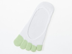 レディースファッション かわいい靴下 五本指 カバーソックス フットカバー/かかと滑り止め付き#白×緑 送料込