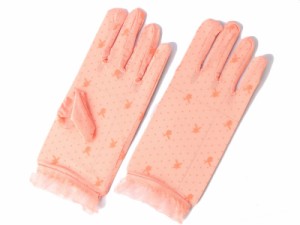 レース 水玉 透明感 日焼け止め UVカット ショート 手袋#ピンク 送料込