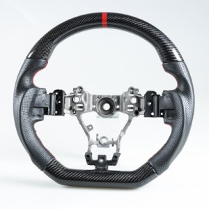 スバル レヴォーグ WRX STI用 D型 ステアリング ホイール ハンドル カーボン×本革パンチングレザー×赤い輪デザイン