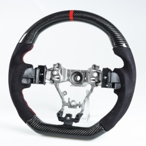 スバル レヴォーグ WRX STI用 D型 ステアリング ホイール ハンドル カーボン×本革スエード×赤い輪デザイン
