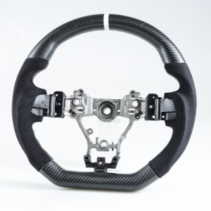 スバル レヴォーグ WRX STI用 D型 ステアリング ホイール ハンドル マットブラックカーボン×本革スエード×白い輪デザイン