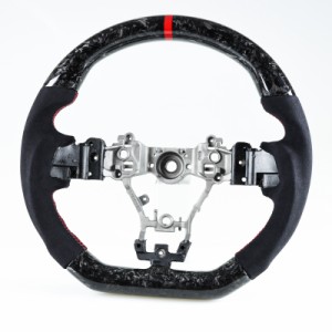 スバル レヴォーグ WRX STI用 D型 ステアリング ホイール ハンドル フォージドカーボン×本革スエード×赤い輪デザイン
