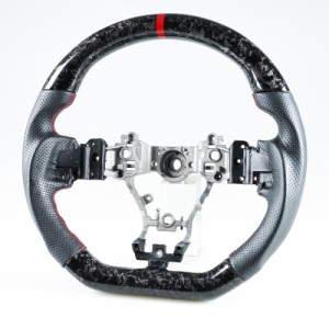 スバル レヴォーグ WRX STI用 D型 ステアリング ホイール ハンドル フォージドカーボン×本革パンチングレザー×赤い輪デザイン