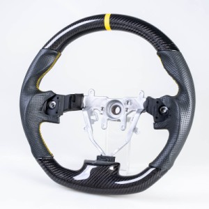 スバル インプレッサ WRX / STI / フォレスター用 2008-2014 D型 ステアリング ハンドル カーボン×本革レザー×イエロー輪デザイン