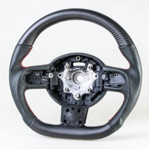 ミニ R55 R56 R57 R58 R59 R60 R61用 D型 ステアリング ホイール ハンドル マットカーボン×本革パンチングレザー