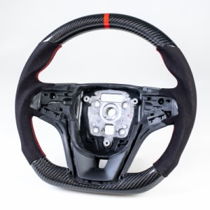 シボレー用 カマロ 2012-2015 D型 ステアリング ホイール ハンドル カーボン×本革スエード×赤い輪デザイン