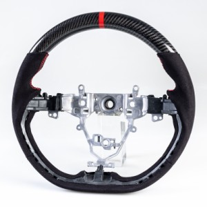 スズキ用 スイフト 3代目 前期 2018-2021 D型 ステアリング ホイール ハンドル カーボン×本革スエード×赤い輪デザイン
