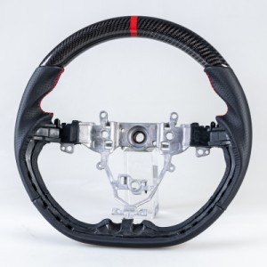 スズキ用 スイフト 3代目 前期 2018-2021 D型 ステアリング ホイール ハンドル カーボンx本革パンチングレザーx赤い輪デザイン