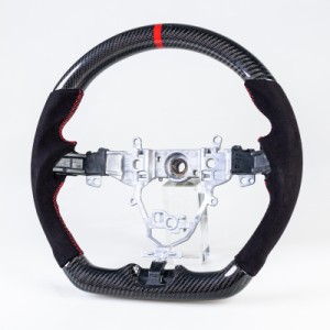 スズキ用 ジムニー 4代目 2018-2021 D型 ステアリング ホイール ハンドル カーボンx本革スエードx赤い輪デザイン