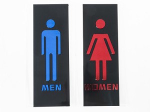 アクリル製 トイレマーク トイレサイン シール 両面テープ貼付 男性+女性#ブルー+レッド 送料込