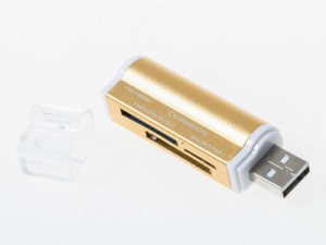 ライダータイプ マルチリーダー SD/MiniSD/TF/MS/M2対応 カードリーダー USB2.0#ゴールド 送料込