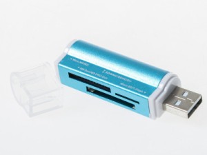 ライダータイプ マルチリーダー SD/MiniSD/TF/MS/M2対応 カードリーダー USB2.0#ブルー 送料込