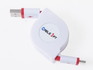 USBケーブル 巻き取り 伸縮タイプ USB to USB Type-C 1メートル 充電 データ転送#レッド 送料込