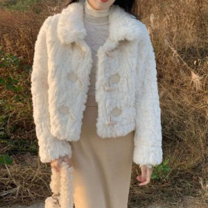 秋冬韓国ファッションボアブルゾンもこもこボリュームファー もふもふ暖かいボリュームファーコート
