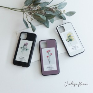 スマホケース iPhone12 mini AQUOS R5G sense 多機種対応 ガラス Vintage flower ヴィンテージ 花 バラ ケース カバー メール便送料無料