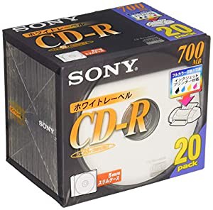 ソニー CD-Rメディア 1-48倍速 5mmケース 20枚 20CDQ80DPW(中古品)