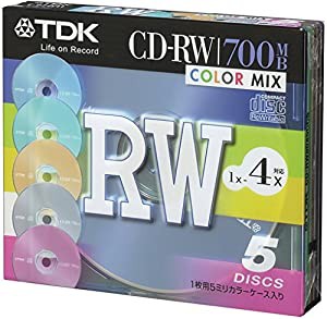 TDK CD-RWデータ用700MB 4倍速カラーミックス5mm厚ケース入り5枚パック [CD-RW80X5CCS](中古品)