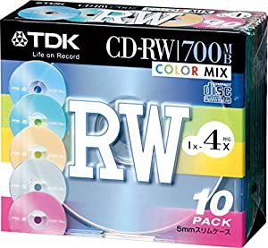 TDK CD-RWデータ用700MB 4倍速カラーミックス 5mm厚ケース入り10枚パック [CD-RW80X10CCS](中古品)