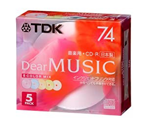 TDK CD-R 音楽用 74分 日本製 カラーミックス インクジェットプリンタ対応 5枚パック CD-RDE74CPMX5N(中古品)