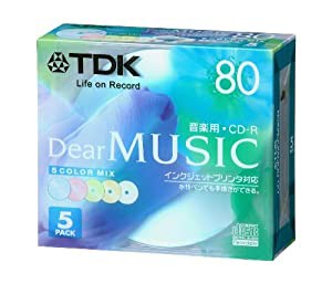 TDK CD-R 音楽用 80分 カラーミックス インクジェットプリンタ対応 5枚パック CD-RDE80CPMX5N(中古品)