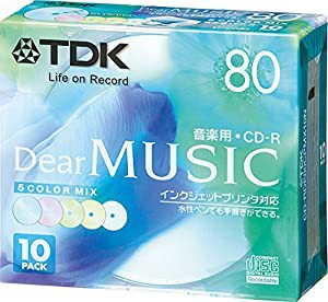 TDK CD-R 音楽用 80分 カラーミックス インクジェットプリンタ対応 10枚パック CD-RDE80CPMX10N(中古品)