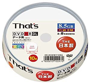 太陽誘電製 That's DVD-Rデータ用 8倍速8.5GB 片面2層ワイドプリンタブル スピンドルケース10枚入 DR-85WWY10BA(中古品)