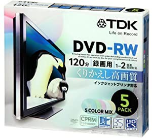 TDK 録画用DVD-RW デジタル放送録画対応(CPRM) 5色カラープリンタブル 1-2倍速 5mmスリムケース 5枚パック DRW120DPMA5U(中古品)