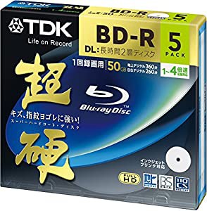 TDK 録画用ブルーレイディスク 超硬シリーズ BD-R DL 50GB 1-4倍速 ホワイトワイドプリンタブル 5枚パック 5mmスリムケース BRV5