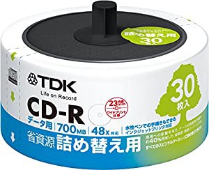 TDK データ用CD-R 省資源 詰め替え用 30枚入り リフィルパック 700MB 48X インクジェットプリンタ対応(ホワイト・ワイド) CD-R80