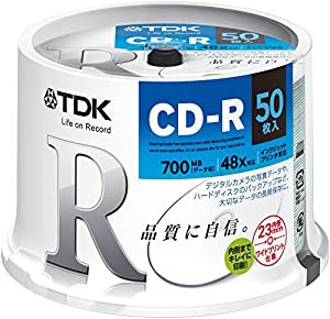 TDK データ用CD-R 700MB 48倍速対応 ホワイトワイドプリンタブル 50枚スピンドル CD-R80PWDX50PE(中古品)