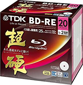 TDK 録画用ブルーレイディスク 超硬シリーズ BD-RE 25GB 1-2倍速 ホワイトワイドプリンタブル 20枚パック 5mmスリムケース BEV25