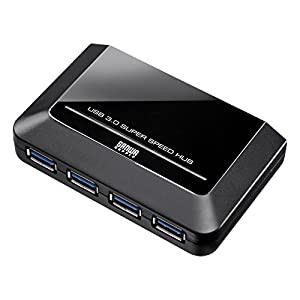 サンワサプライ 4ポートUSB3.0ハブ ブラック USB-HGW410BKN(中古品)