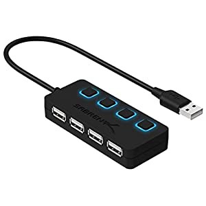 Sabrent 4ポートUSB 2.0データハブ 「個別LEDライト付き電源スイッチ」 充電不可 Mac、PC用（HB-UMLS）(中古品)