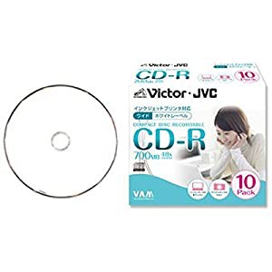ビクター VICTOR データ用CD-R 700MB ワイドホワイトプリンタブル 10枚 CD-R80TP10(中古品)