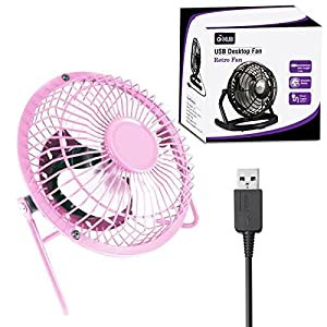 4" Retro USB Desk Fan PINK Aluminium Portable Desk Fan (4インチレトロ調ピンクUSB扇風機)(中古品)