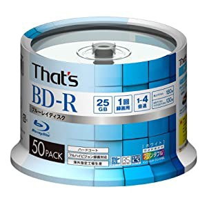 That's BD-R ビデオ用 4倍速 180分 25GB 台湾製ハードコート仕様 ワイドプリンタブル白 外周印字あり スピンドルケース50枚入 BR