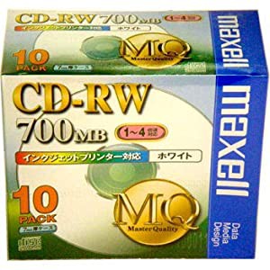 CDRW80PW.1P10S | マクセル データ用CD-RW 700MB 10枚4倍速 ノーマルプリンタブルホワイトレーベル 5mmプラケース maxell(中古品