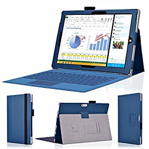 wisers 保護フィルム・OTGケーブル・タッチペン付 Microsoft Surface Pro 3 専用 上質 ケース カバー ダークブルー(中古品)