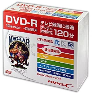 HIDISC DVD-R 録画用 120分 16倍速対応 10枚Slimケースワイドプリンタブル(中古品)