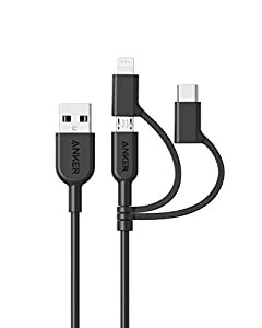 Anker PowerLine II 3-in-1 ケーブル (ライトニング/USB-C/Micro USB端子) MFi認証 iPhone / Android 各種対応 (0.9m ブラック)(