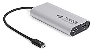 Plugable Thunderbolt 3 HDMI ディスプレイ アダプタ デュアルモニター（Windows、Mac システム用）4K@60Hz x 2 台まで接続(中古