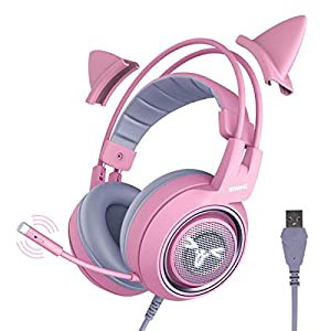 SOMIC G951-PINK ゲーミングヘッドセット ヘッドセット 可愛いヘッドホン ゲーム用 ヘッドフォン ヘッドホン サラウンド 7.1ch  