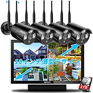 【2022年WIFI強化版・IPSパネル・FHD】 防犯カメラ 10インチモニター付き 防犯カメラ 屋外 防犯カメラセット 4台 防犯カメラ 屋 