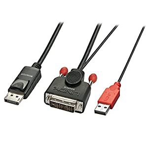 LINDY DVI-D - DisplayPort変換ケーブル、USB給電ケーブル付、1m(型番:41976)(中古品)