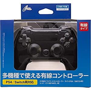 CYBER ・ ワイヤードコントローラー ライト (PS4/SWITCH用) ブラック - PS4 Switch(中古品)